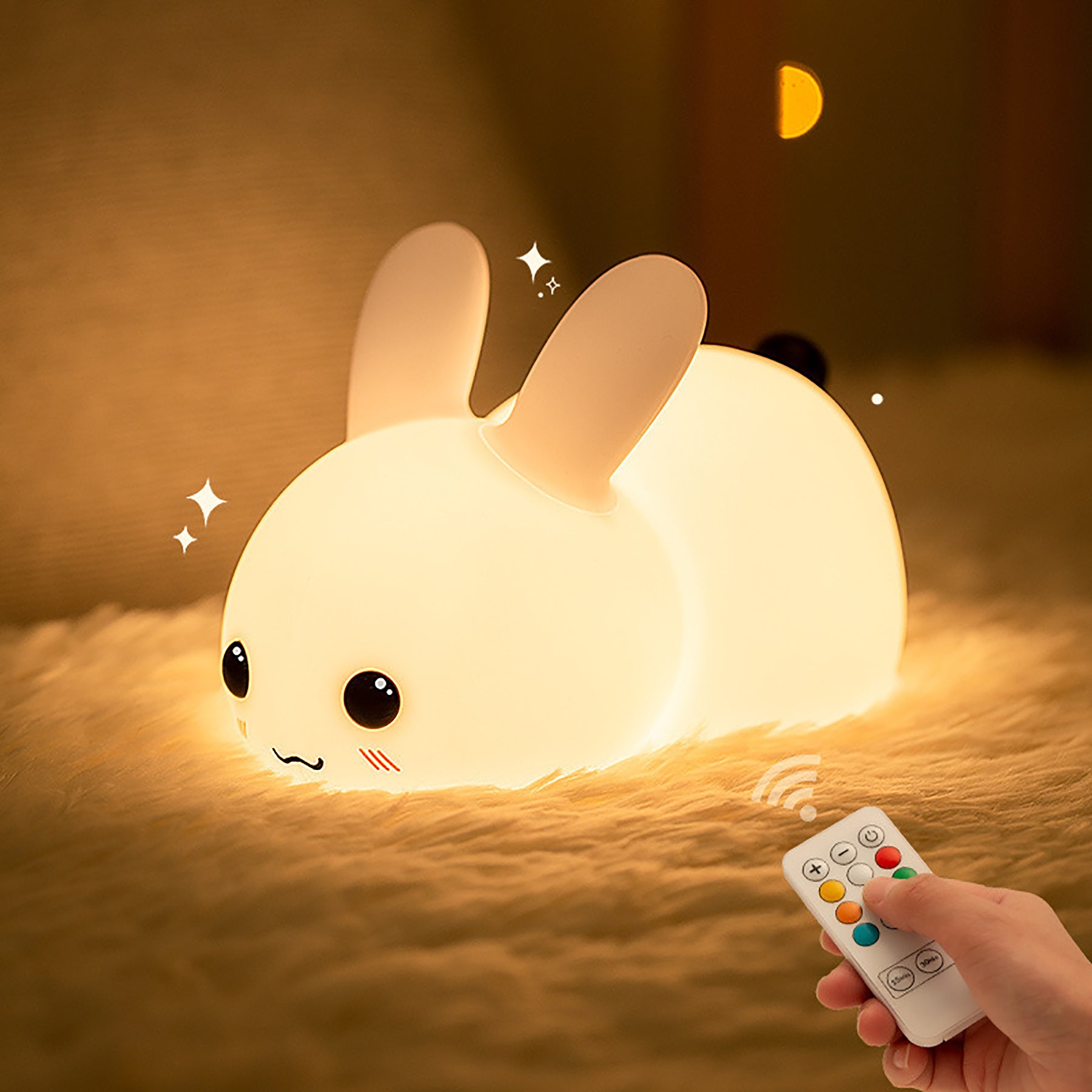 Rechargeable Seven Color Dimming Bunny Silicone Night Light