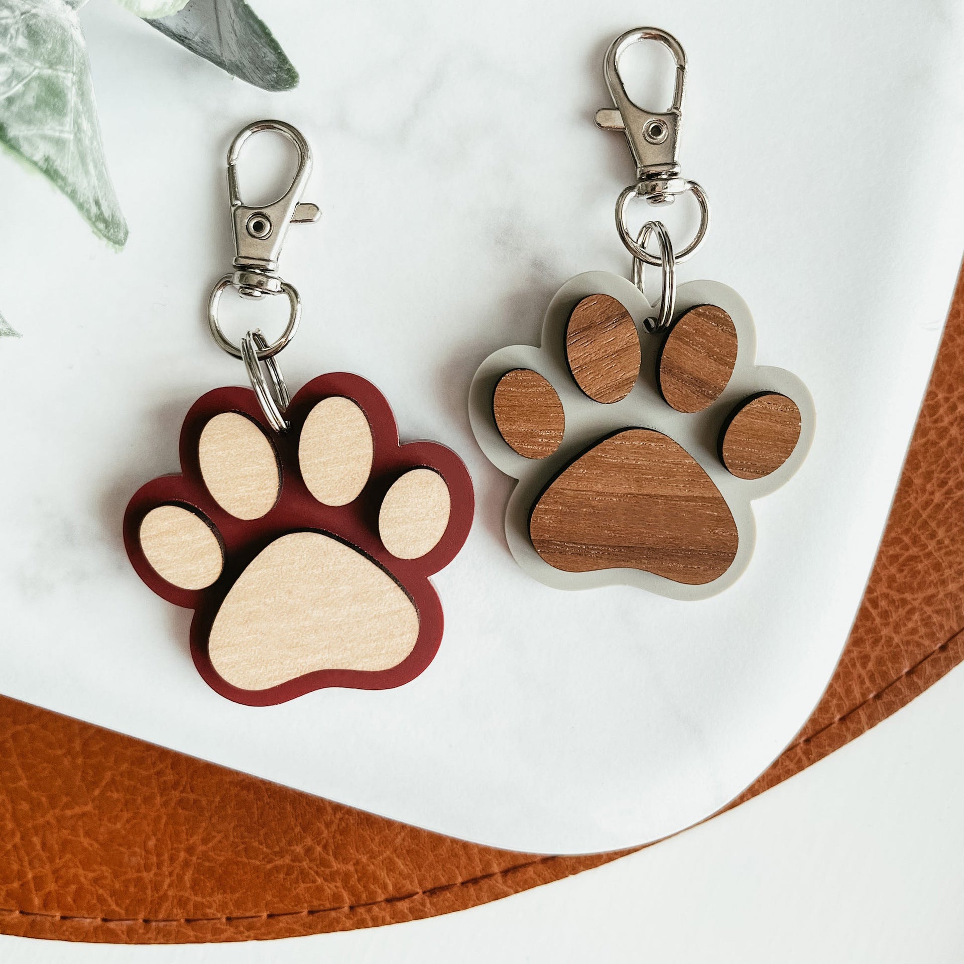 Wooden Cat Paw Print Keychain