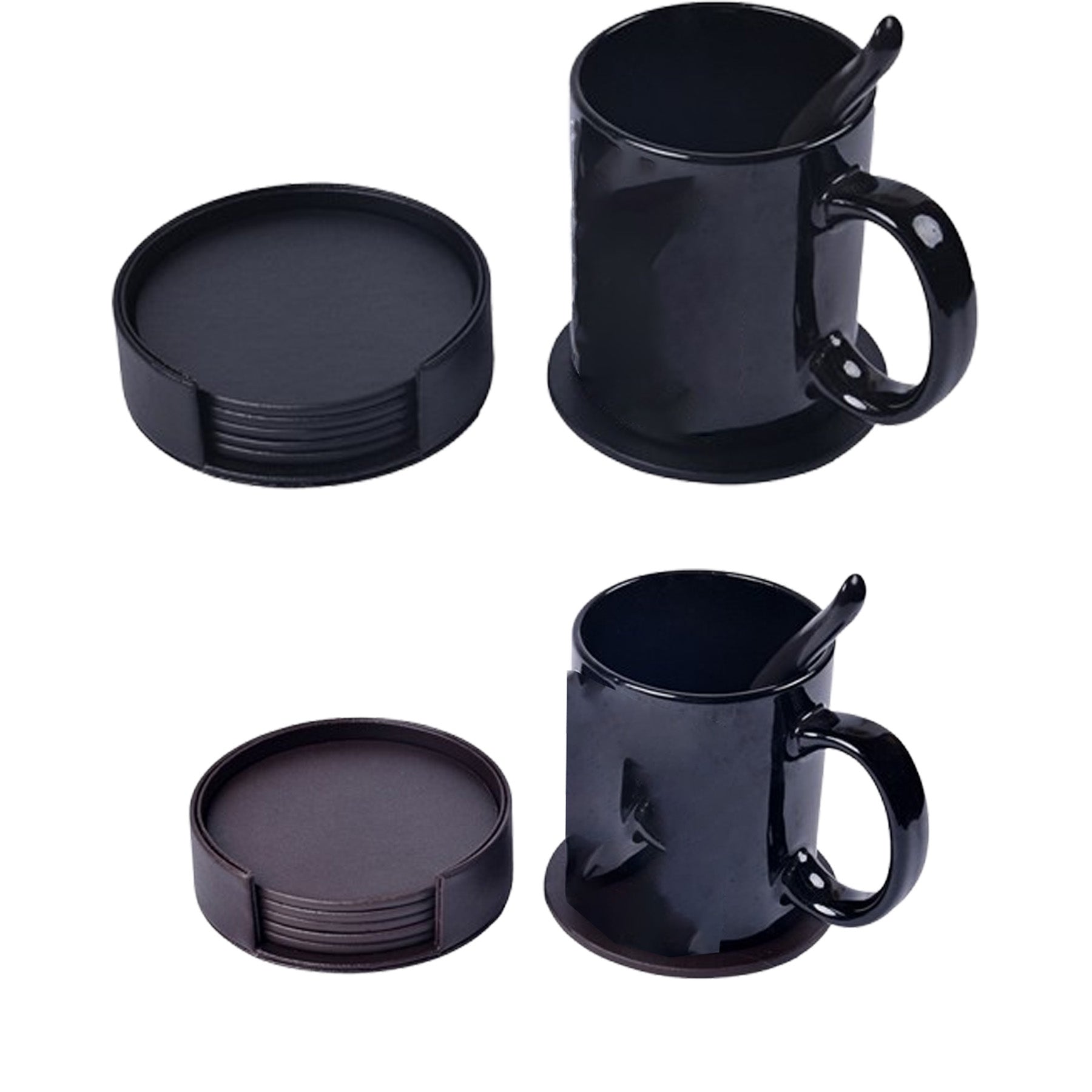 Six Solid Color PU Coaster Set