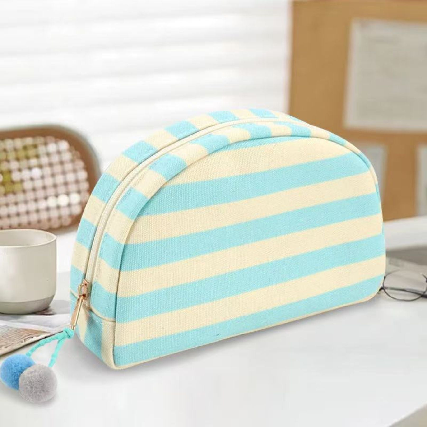 Portable Striped Toiletry Bag