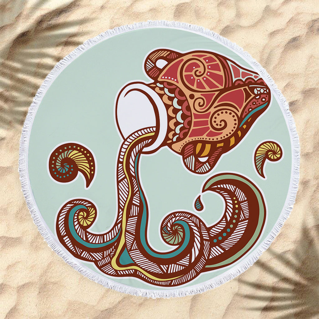 The Zodiac Printing Round Beach Towel With Tassels