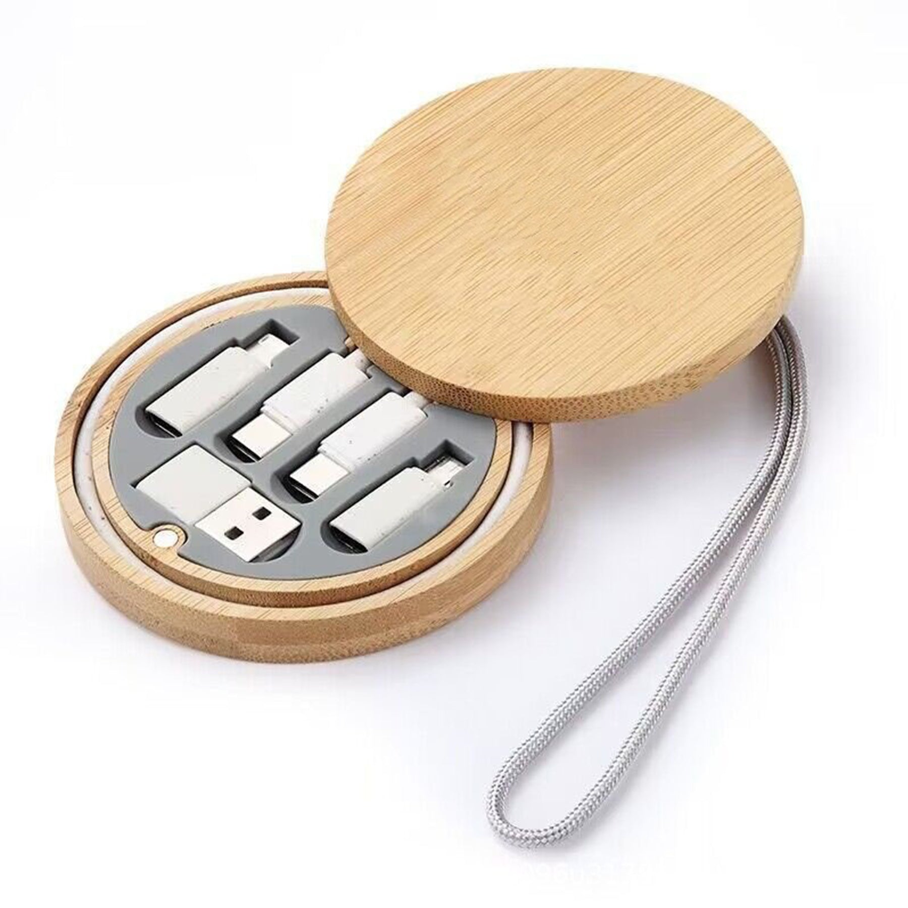 Bamboo Multi-Function Data Cable Storage Box