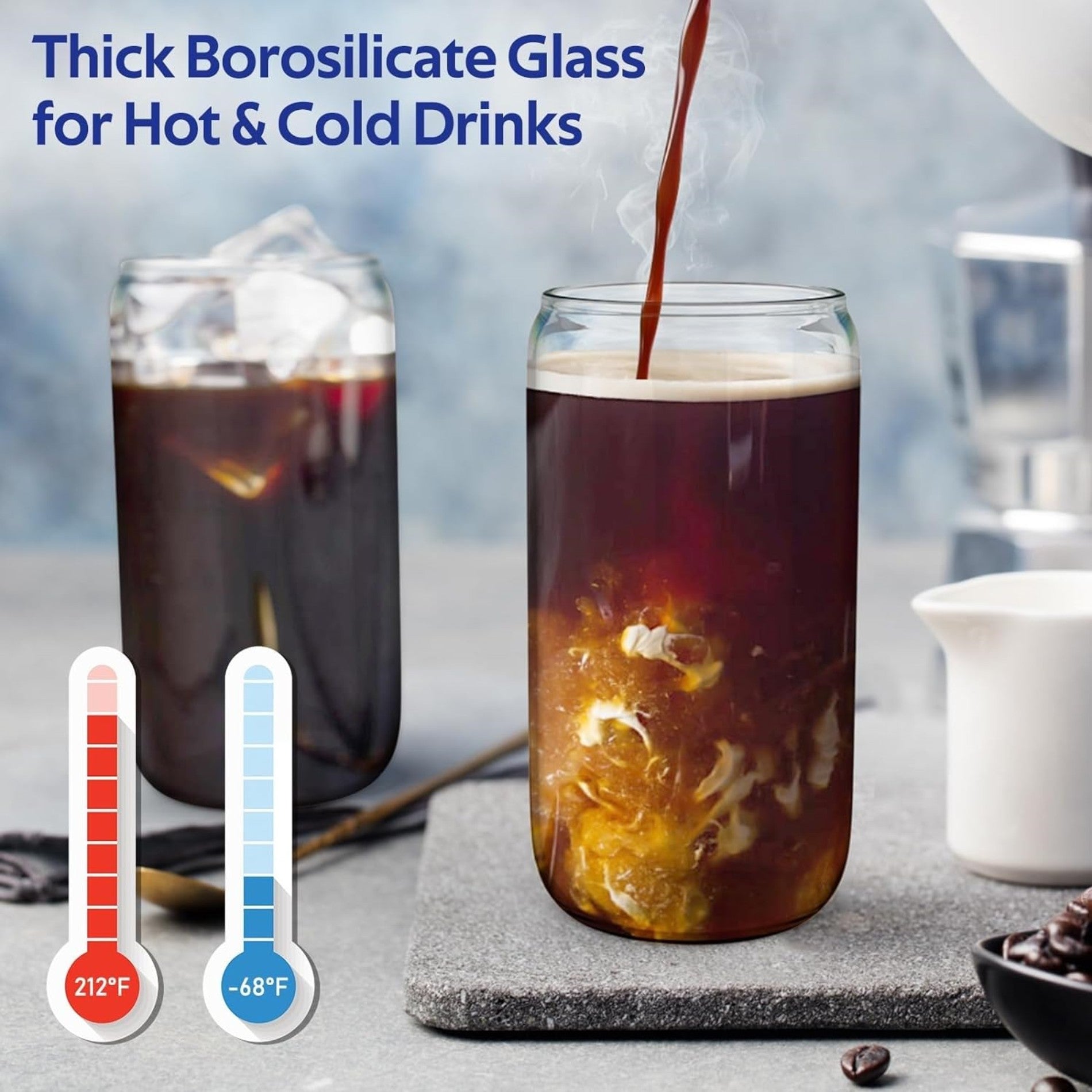 16oz Drinking Glasses With Bamboo Lids And Glass Straw