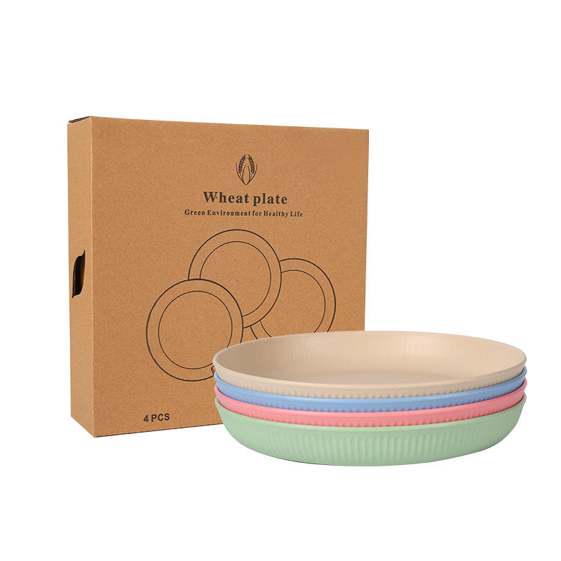4 Pieces Household Wheat Straw Dinner Plates