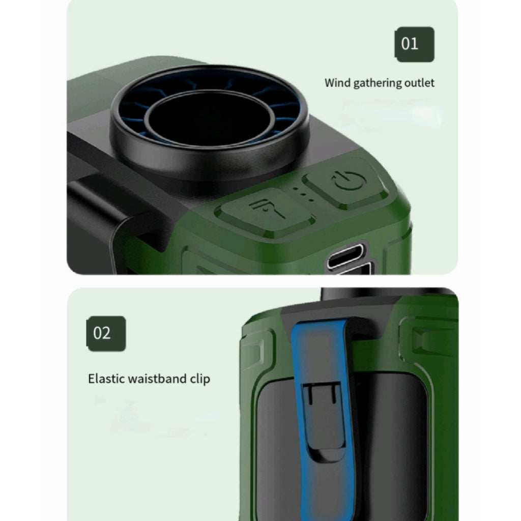 Wearable Waist Fan Outdoor Rechg Flashlight Long Last