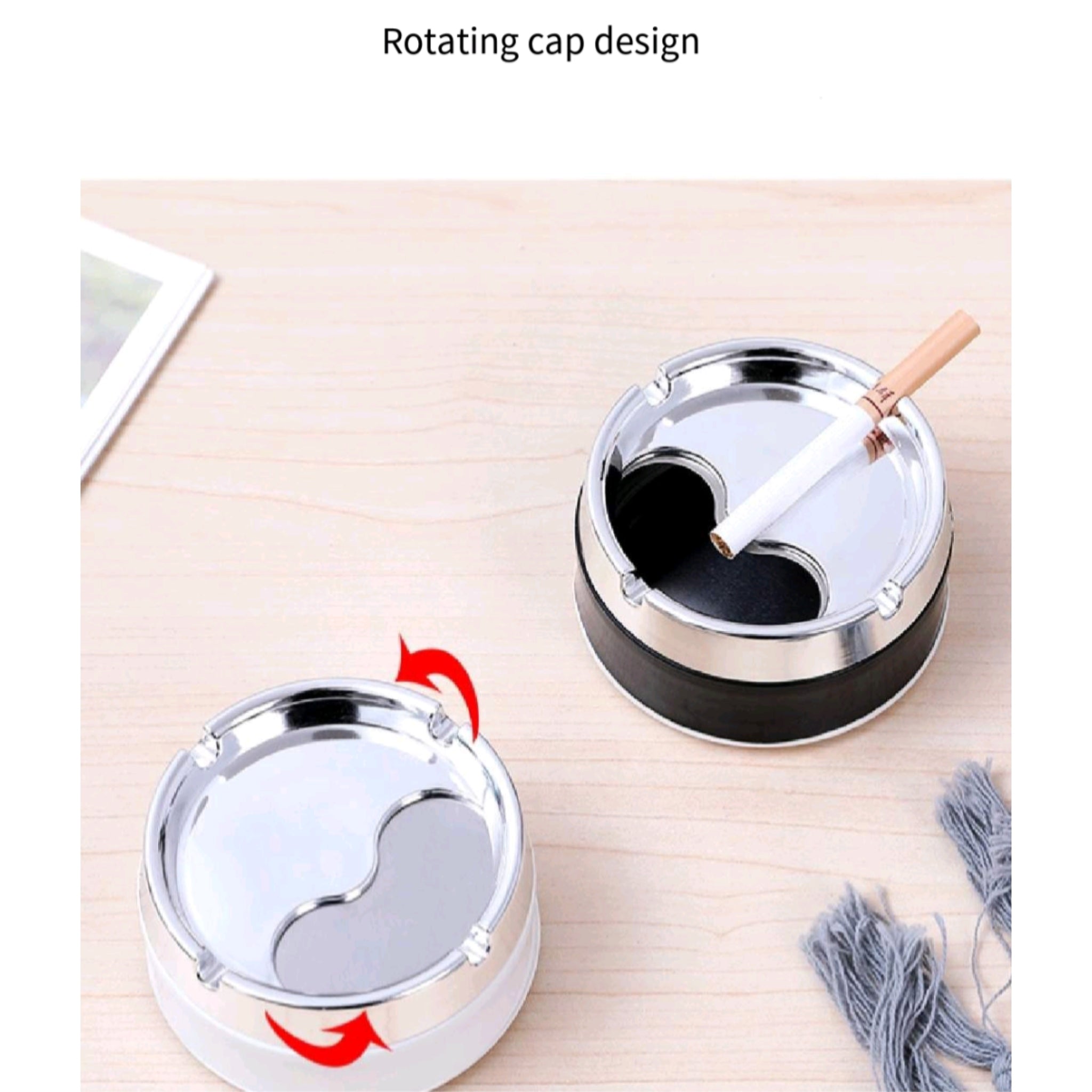 Stainless Ashtray Sealed Windproof Rotating HeavyDuty Indoor