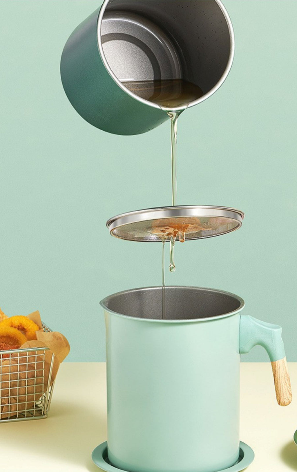 47 Oz Household Oil Filter Pot With Filter Screen