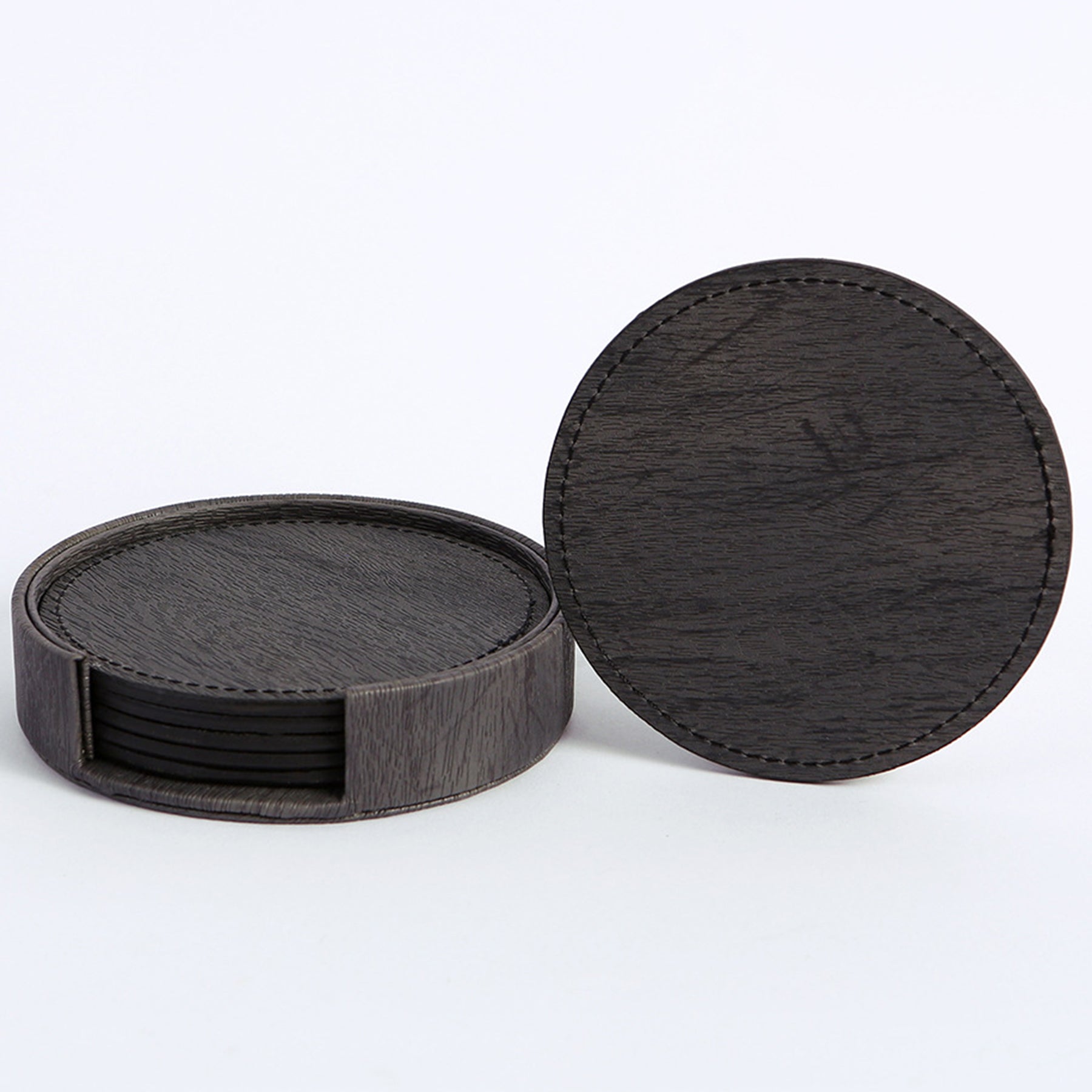 Round Leather Double Sided Insulated Coaster Set