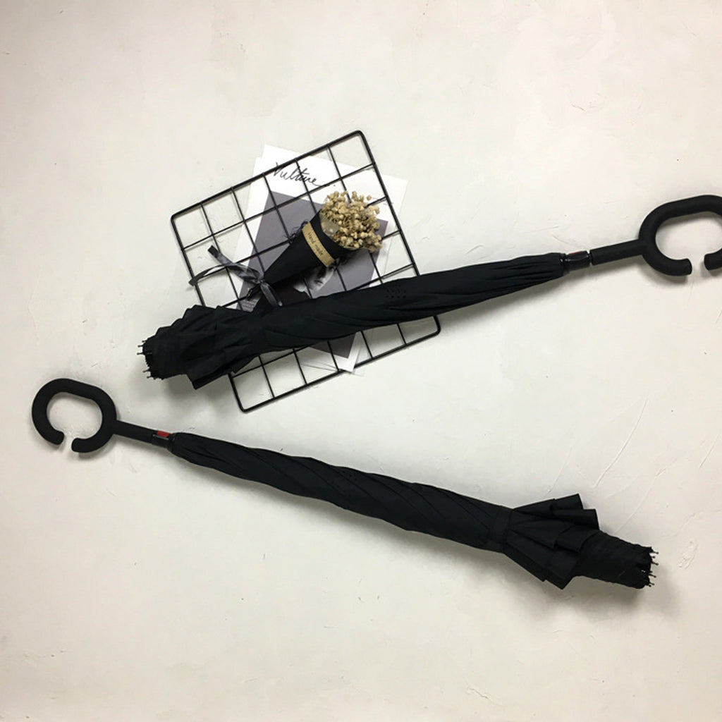 Reverse Closing Umbrella With C Shaped Handle