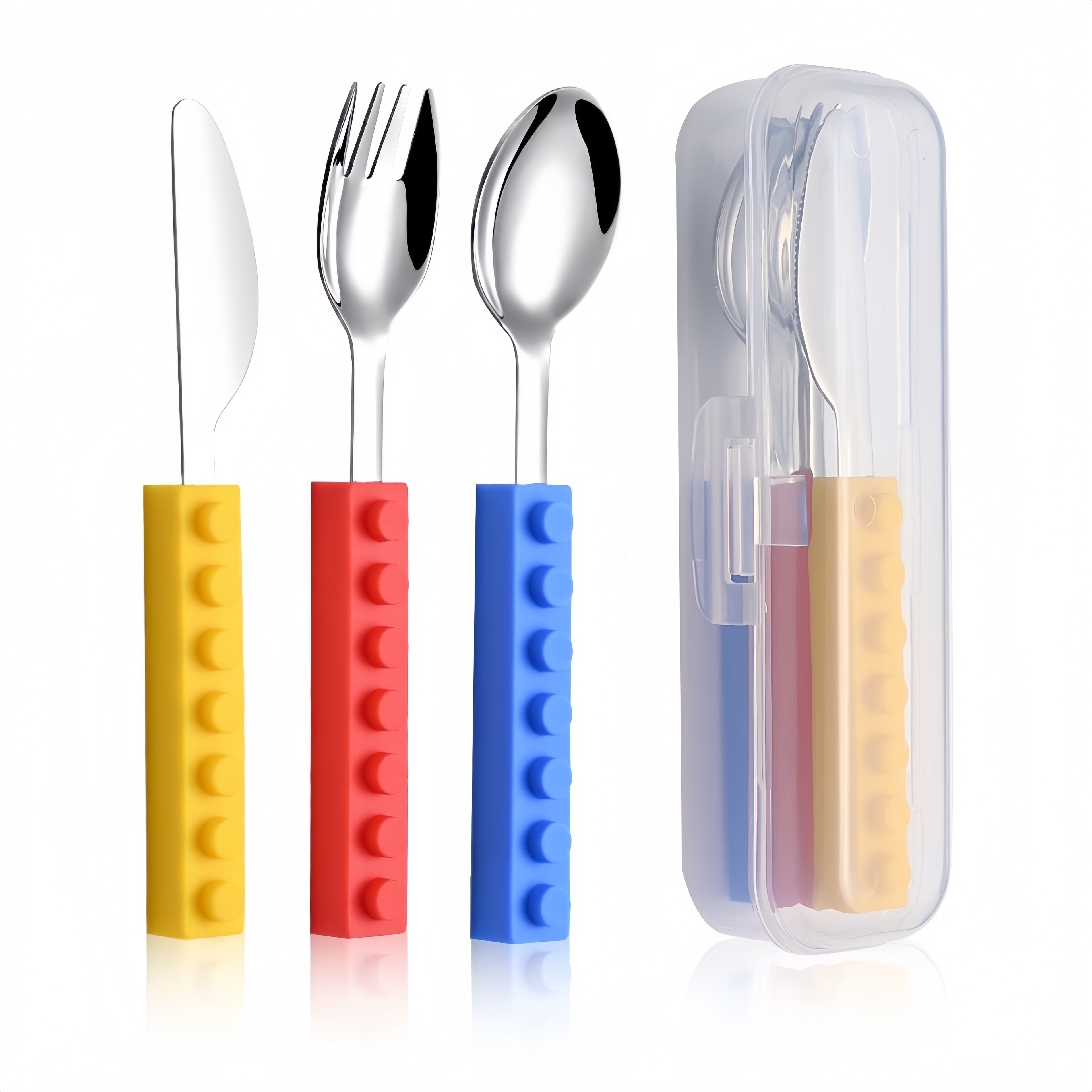 Silicone Building Blocks Stainless Steel Kids Cutlery Set