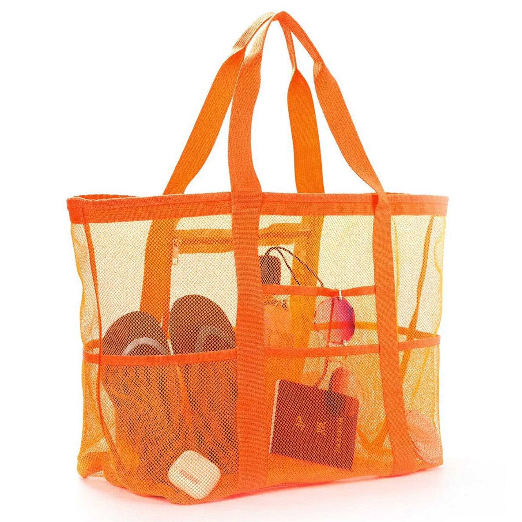 Large Mesh Beach Tote with Zipper Pocket for Pool Toys