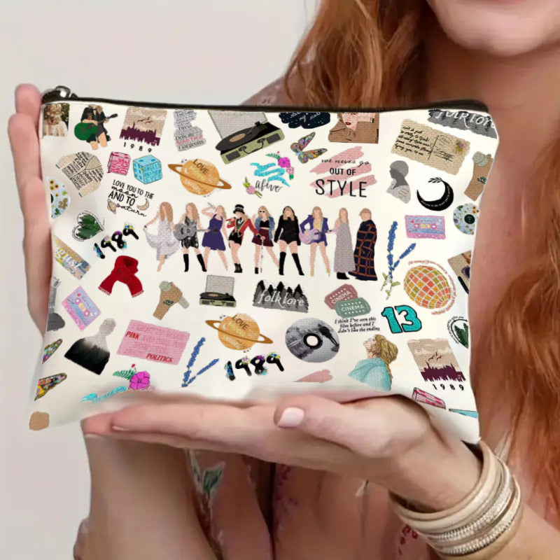 Linen Double-Sided Printed Zipper Bag/Cosmetic Bag