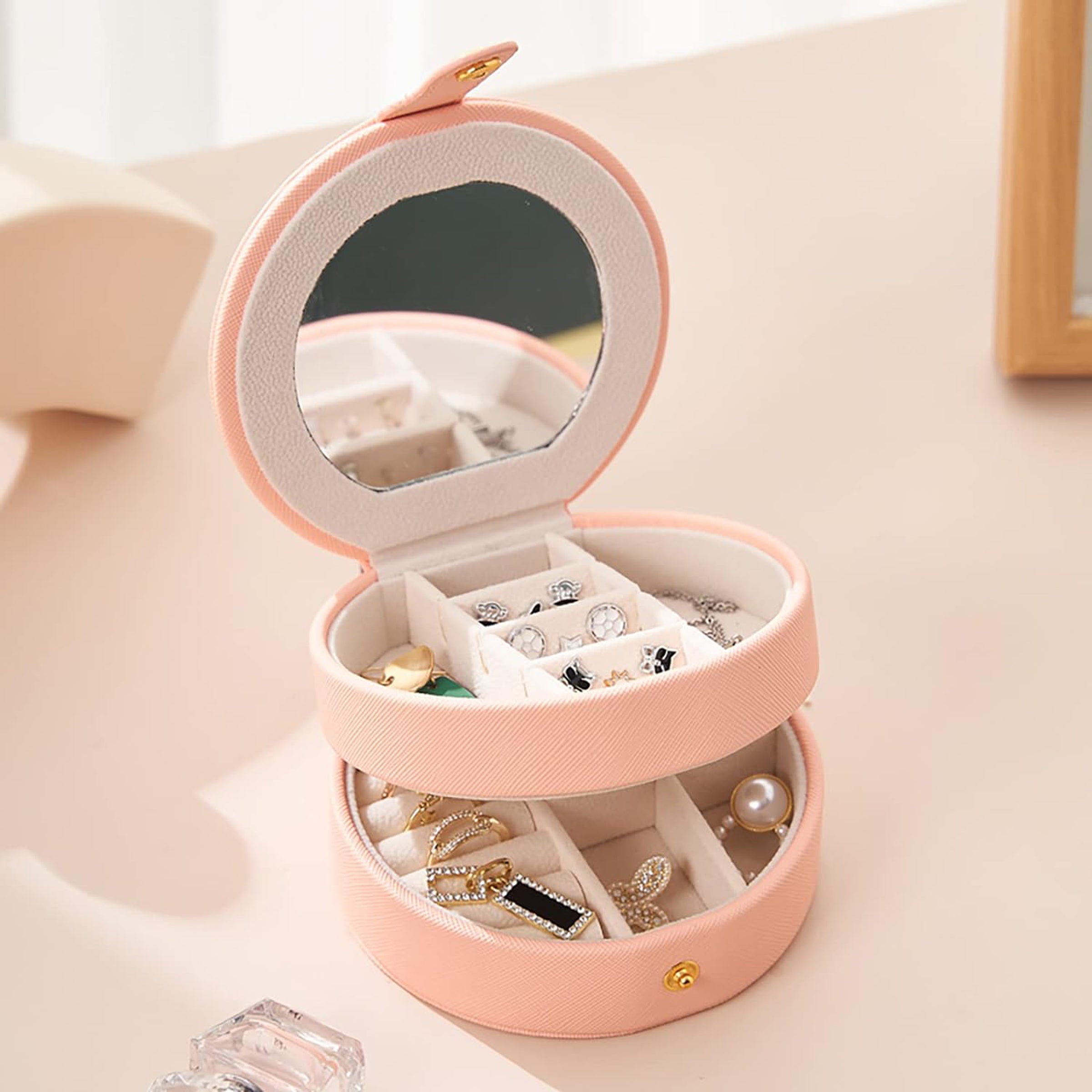 Mini Travel Jewelry Organiser Box With Mirror