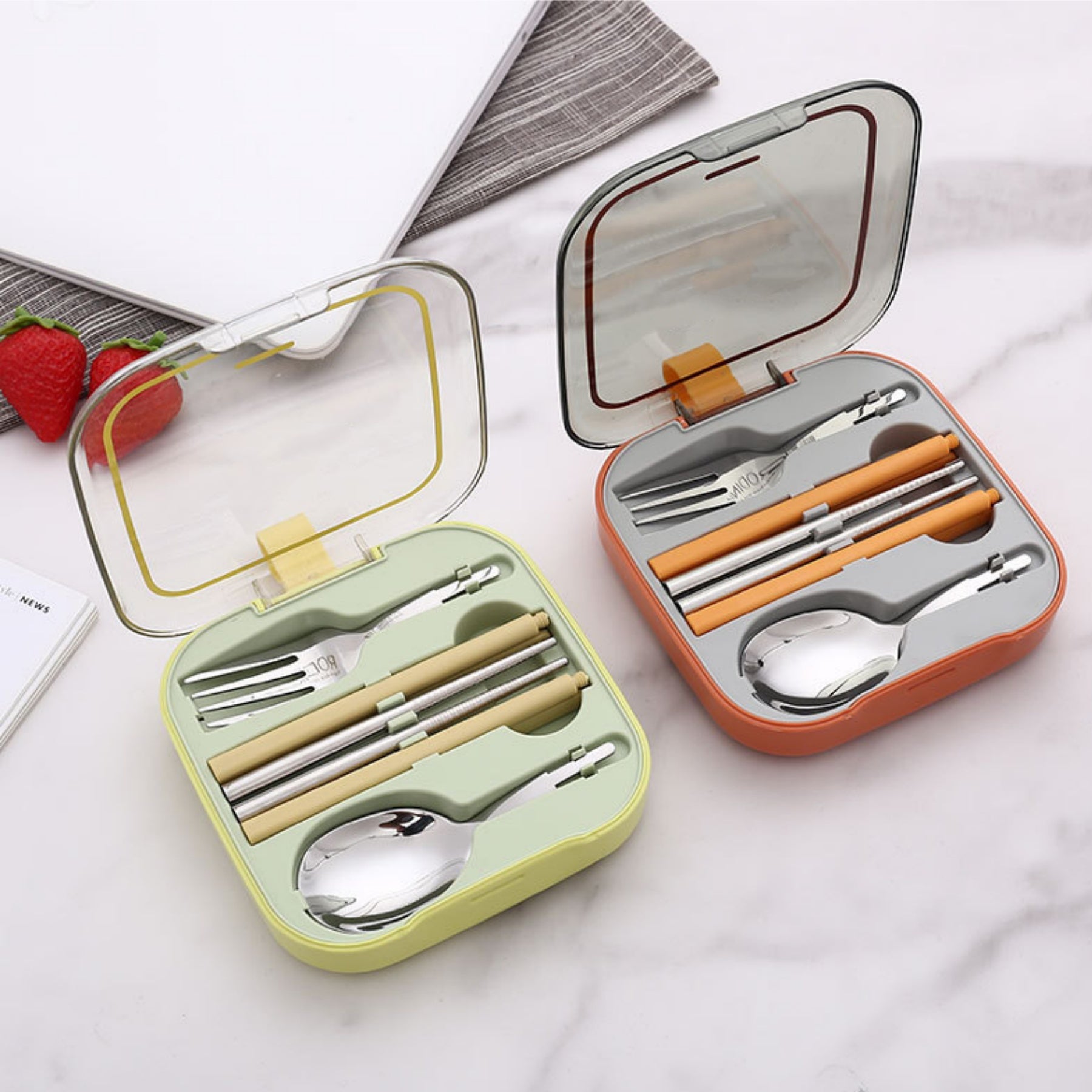 304 Stainless Steel Portable Three-piece Tableware Set