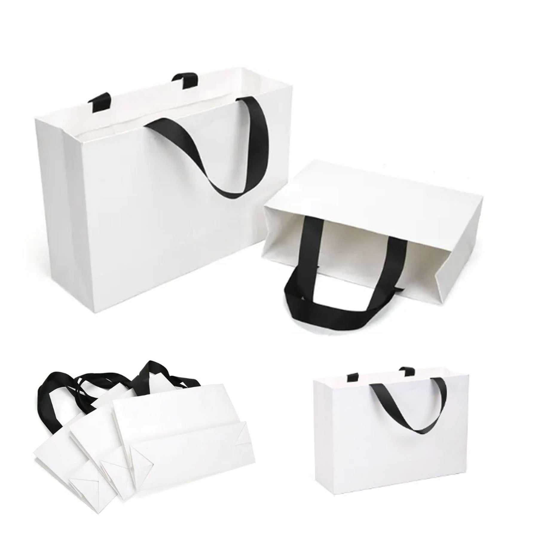 Reusable Foldable White Paper Gift Bags All Over Printing