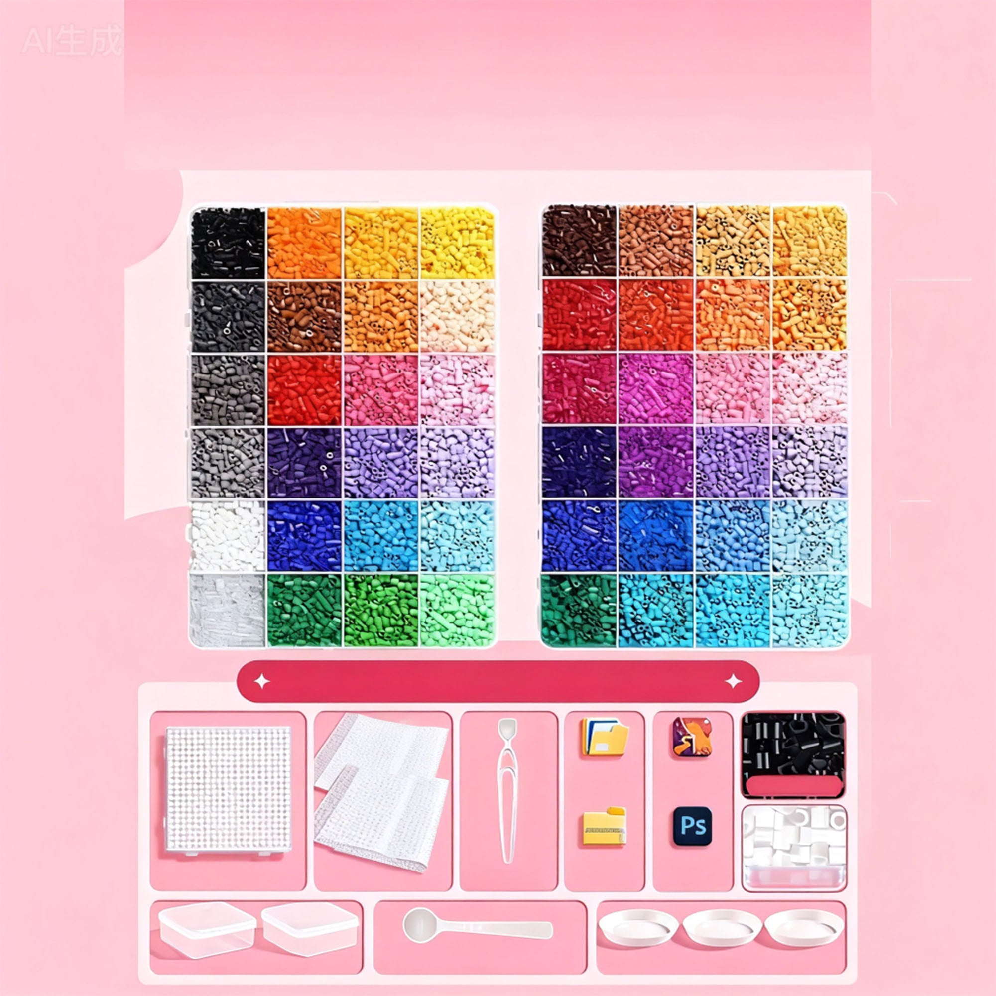 48 Color EVA Fuse Beads DIY Craft Kit Pixel Art Beads Set