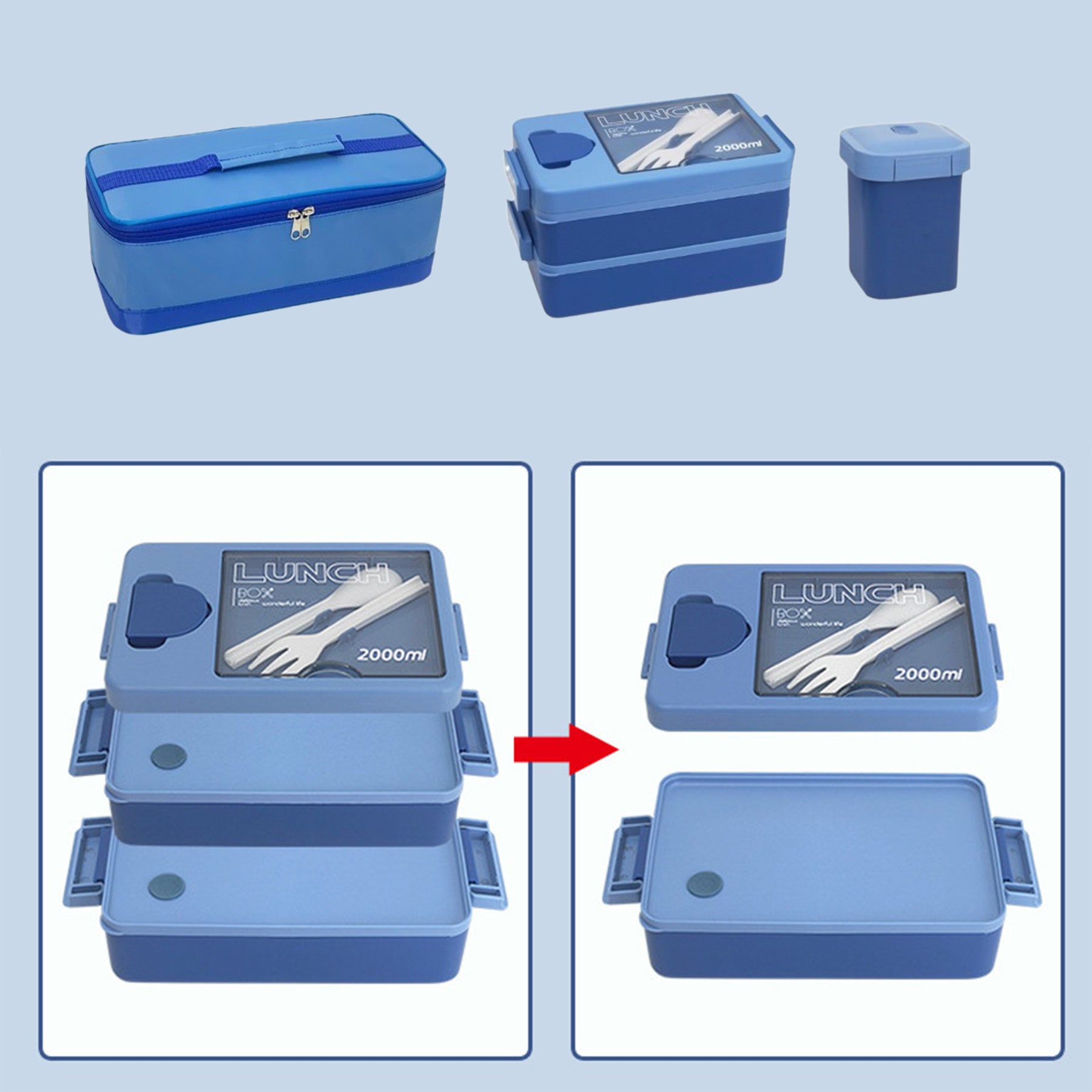 2-Layer Lunch Box With Sauce Box Matching Lunch Bag