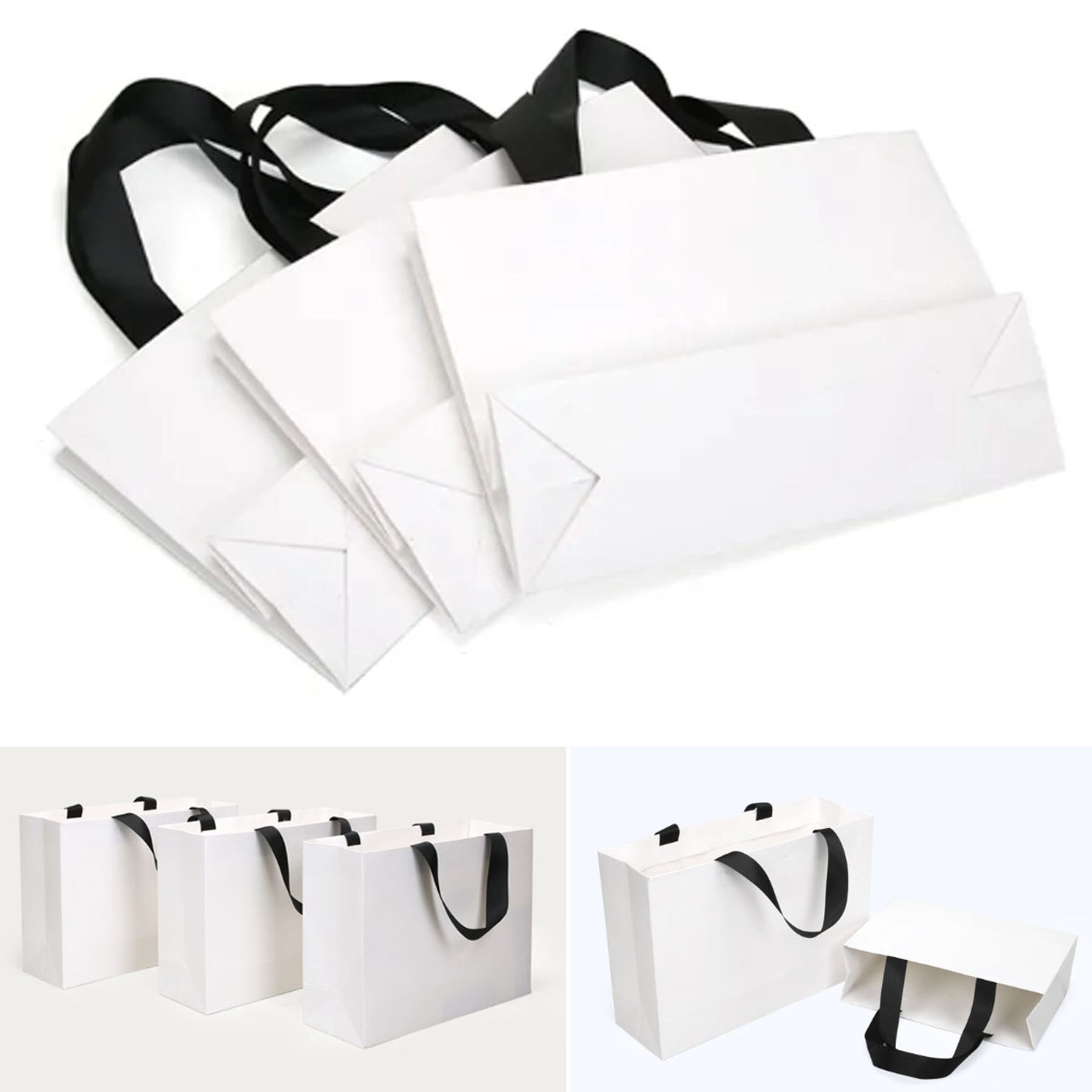 Reusable Foldable White Paper Gift Bags All Over Printing