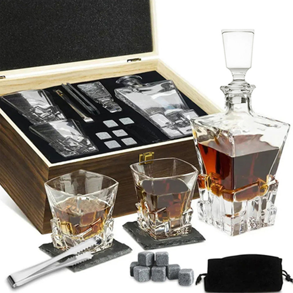 Decanter - Front Only - 2 Glasses - Wood Box