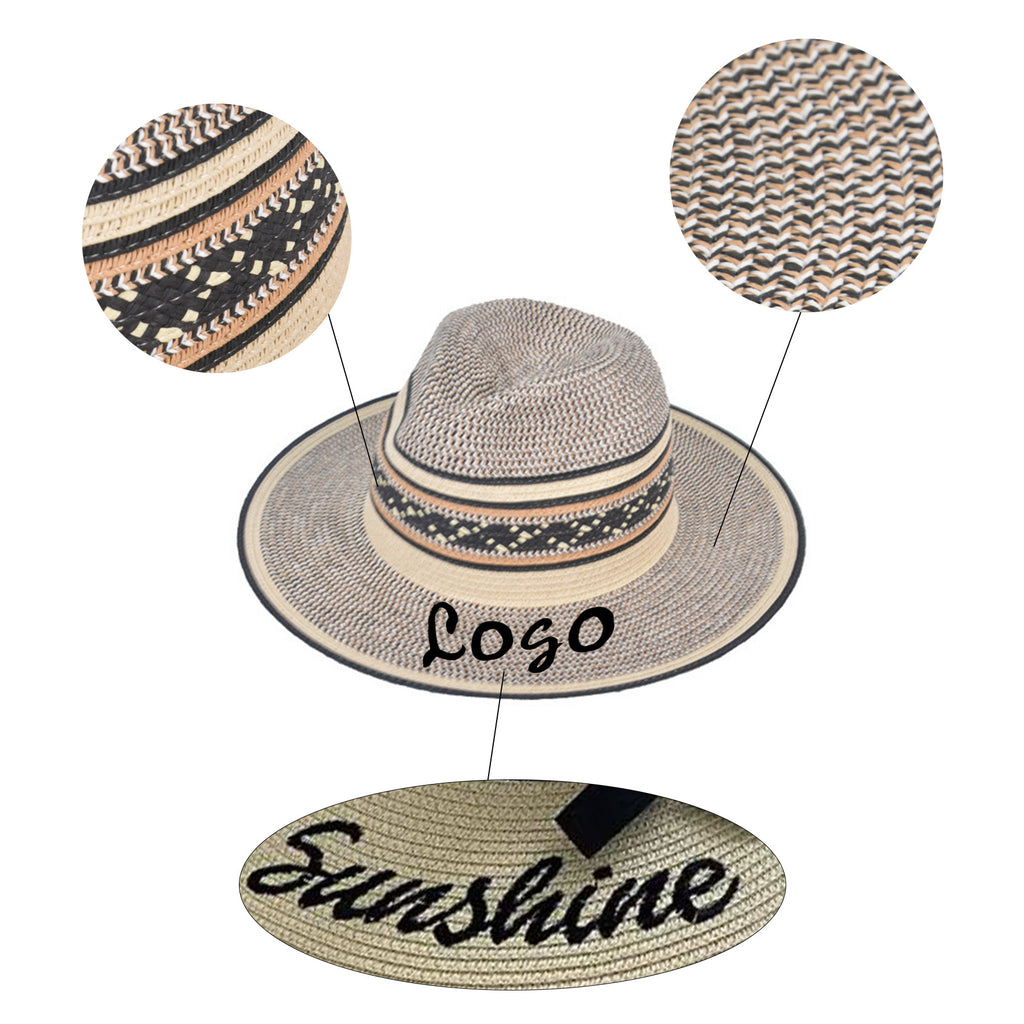 Handmade Embroidered Decorative Pattern Panama Hat Straw Hat