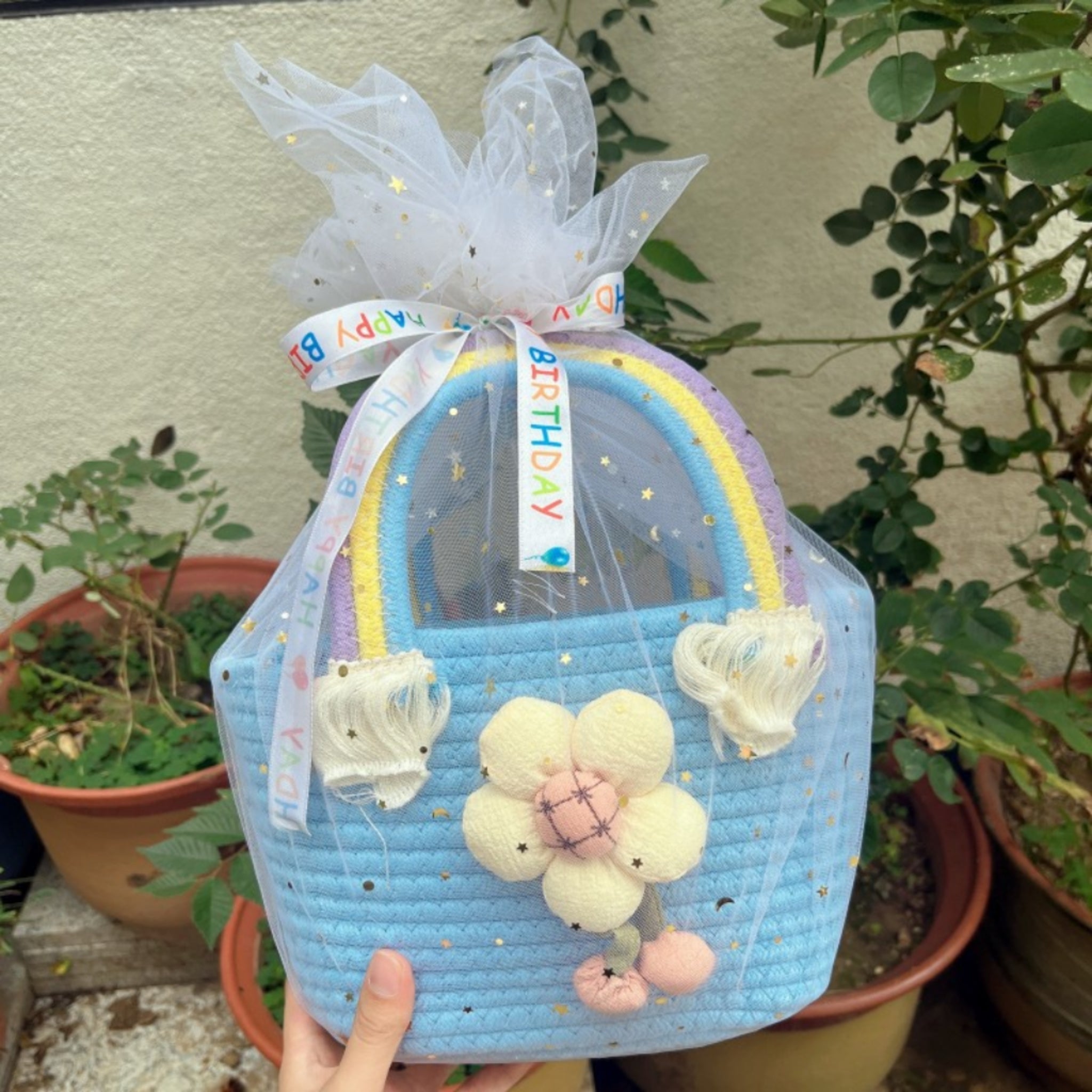 Rainbow Woven Baby Shower Keepsake Gift Basket