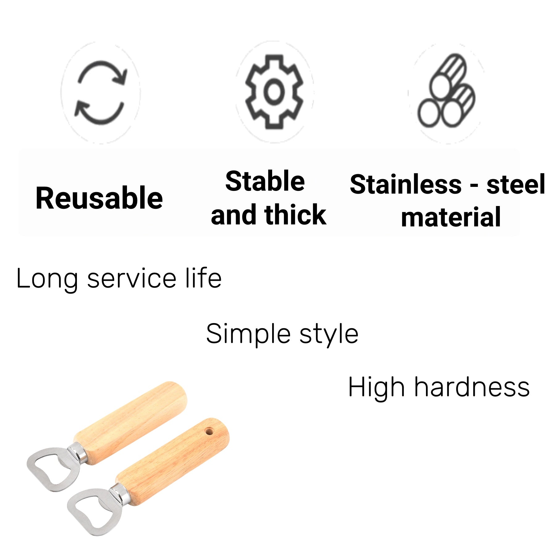 Simple Wooden - Handle Stainless - Steel Bottle Opener