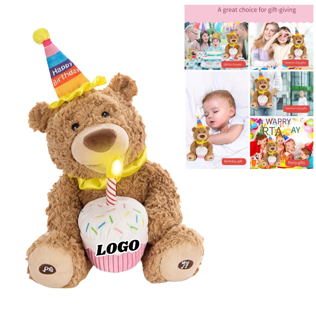 Birthday Singing Teddy Bear Plush Toy Cake Companion Gift