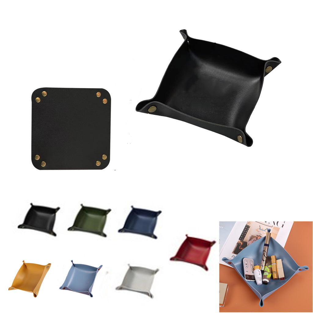 Foldable Leather Desk Sundries Storage Tray