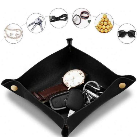 PU Leather Storage Tray Console Table Organizer for Jewelry Key Earphone Storage
