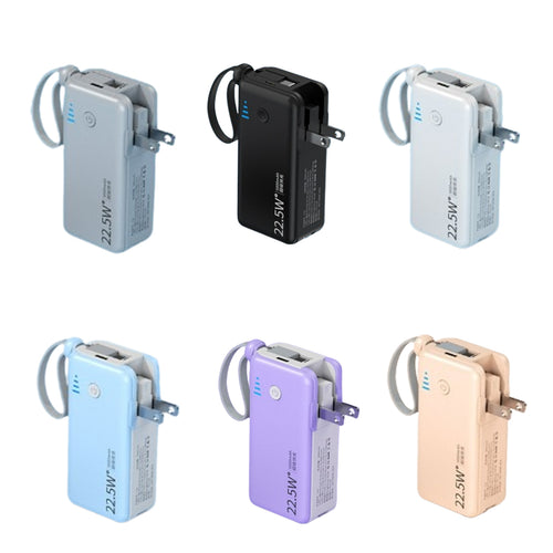 5000Mah Portable Charger Built-In Cables And Ac Wall Plug