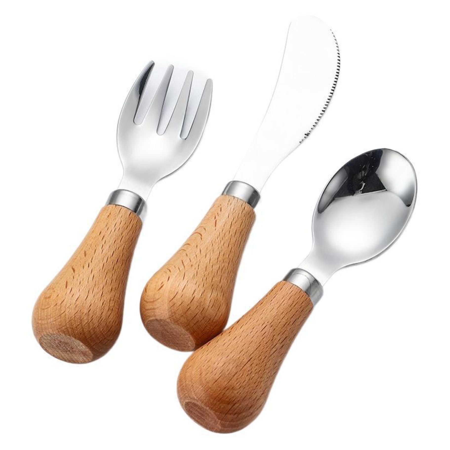 Children's Cutlery with Short Solid Wood Handles