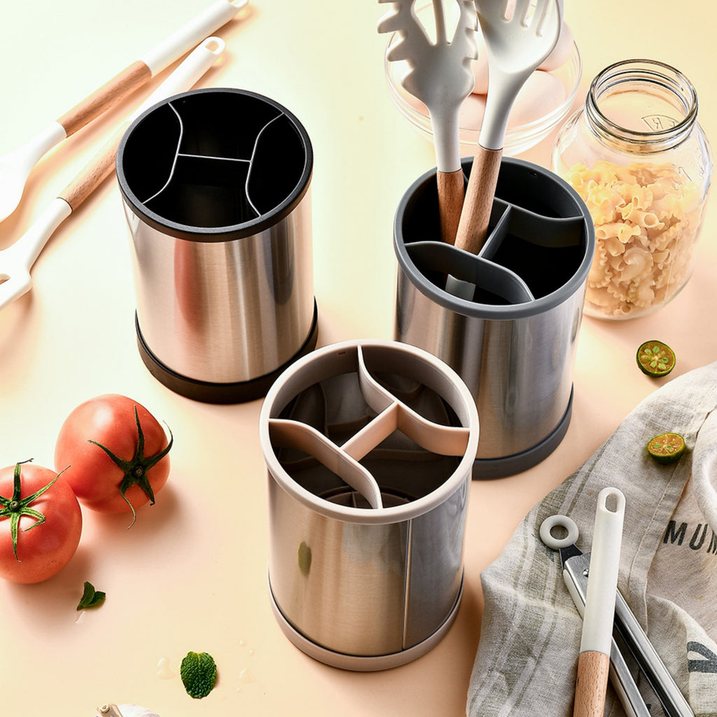Rotating Stainless Steel Tableware Storage Bucket