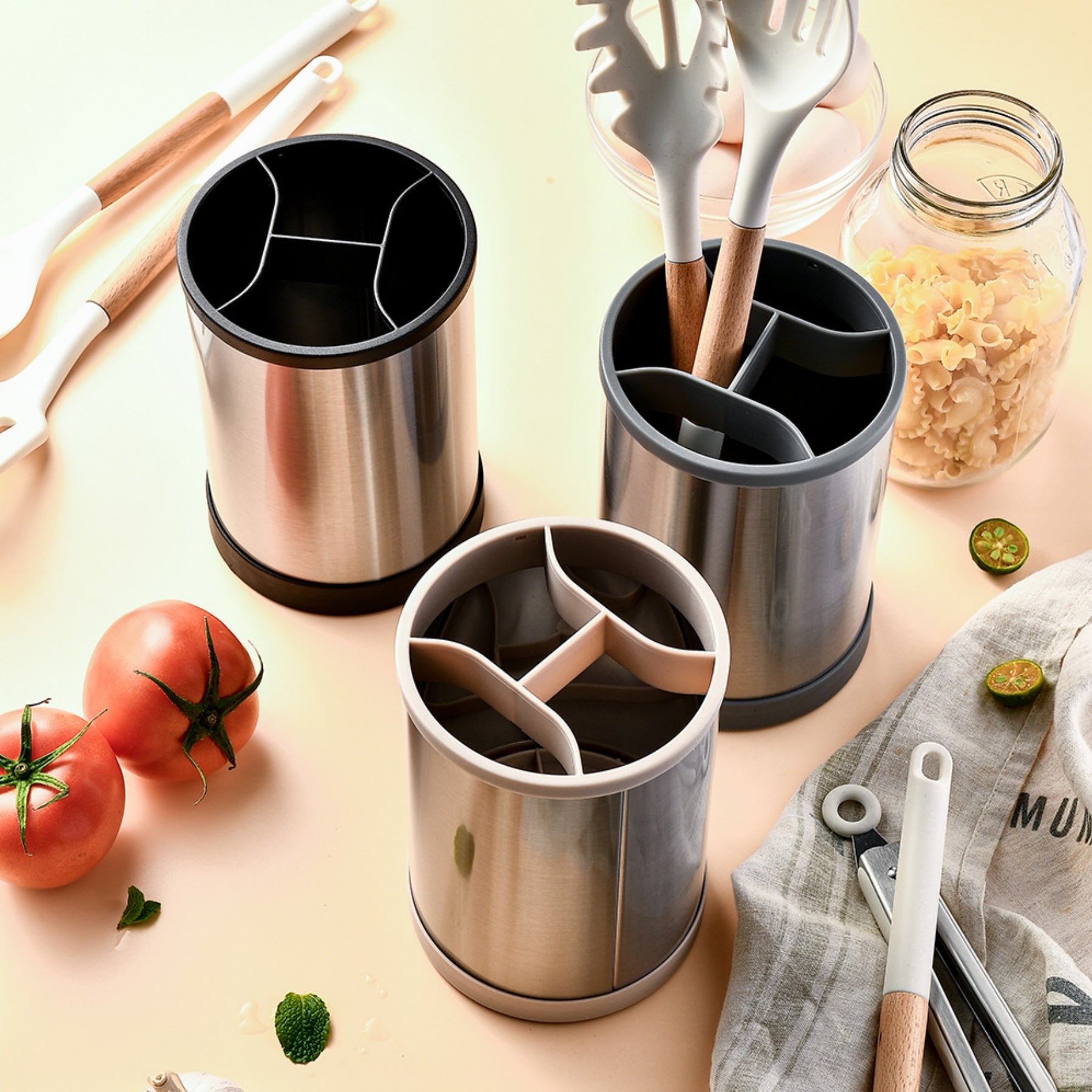 Rotating Stainless Steel Tableware Storage Bucket