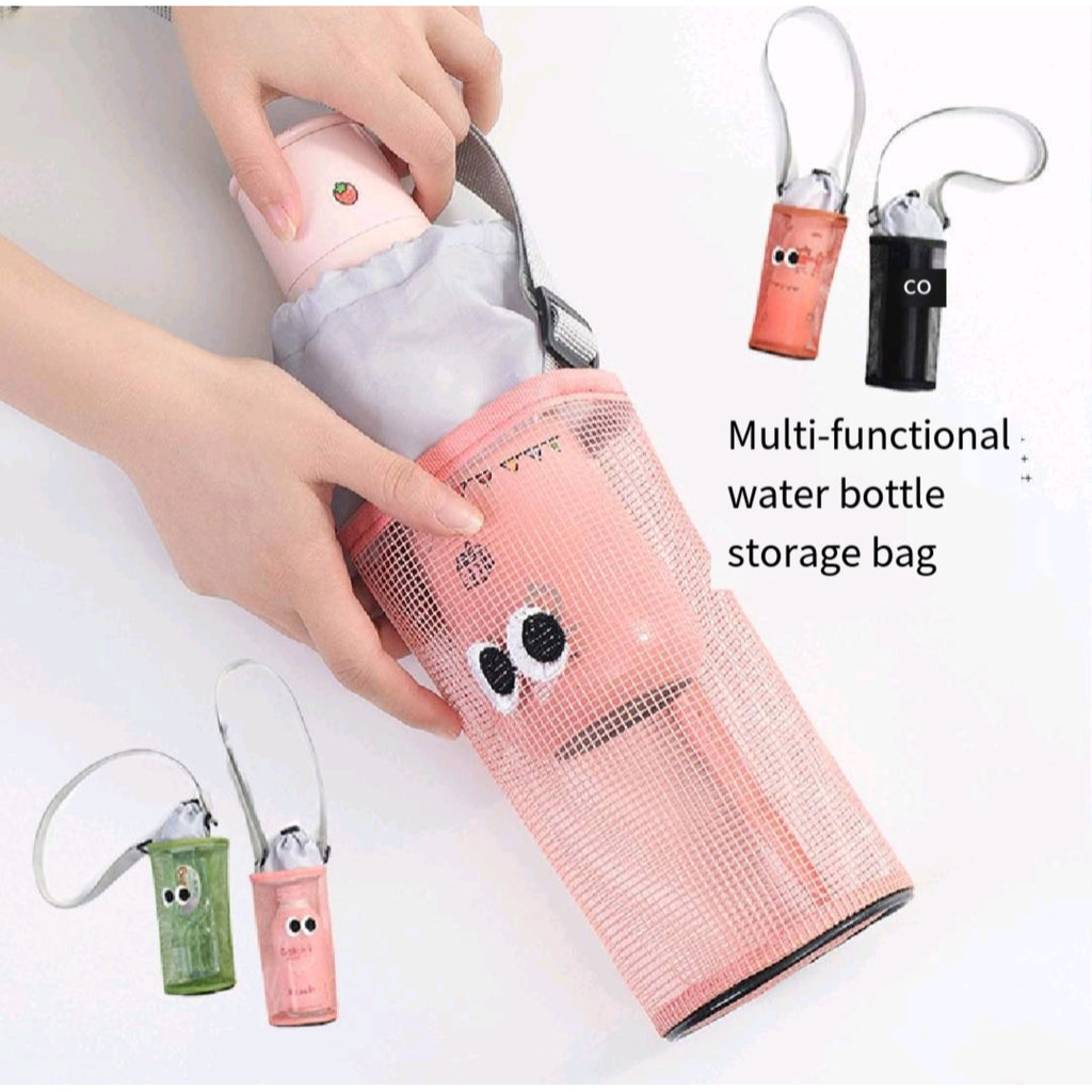 Drawstring Lock Bottle Carrier Adjustable Crossbody Mesh