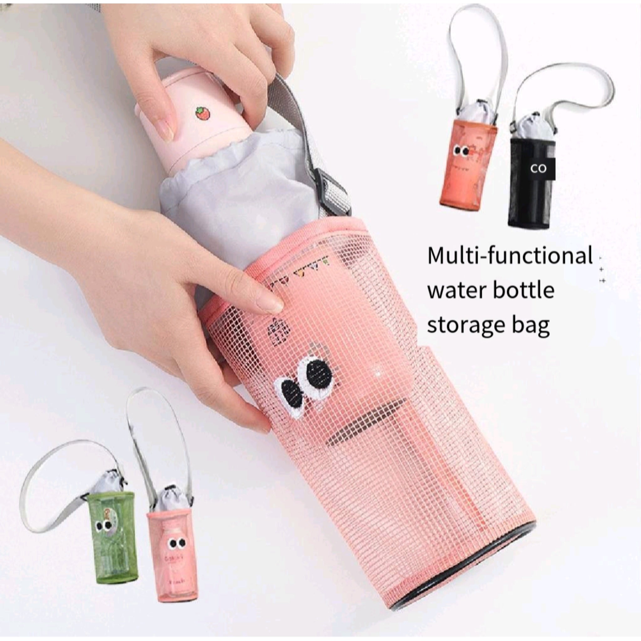 Drawstring Lock Bottle Carrier Adjustable Crossbody Mesh
