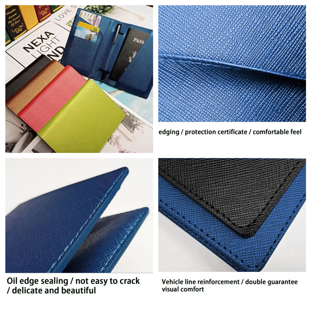 Pu Leather Passport Holder Travel Wallet With Pen Slot