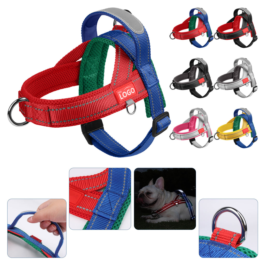 Tricolor Color-Block Wide No-Choke Saddle-Style Dog Harness