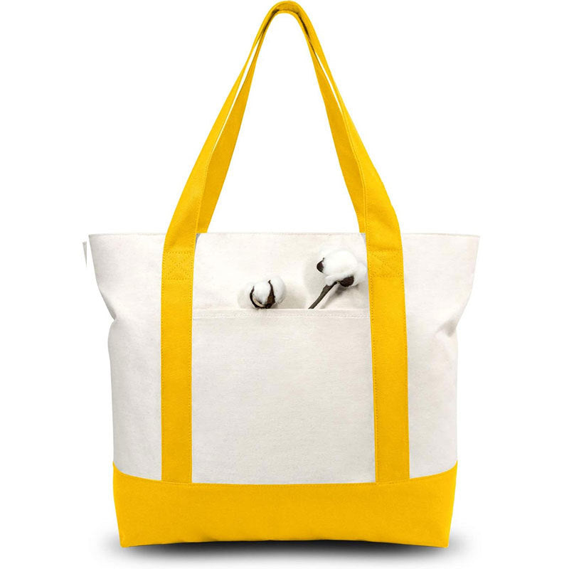 Canvas Tote Bag with Zipper External Pocket Reusable