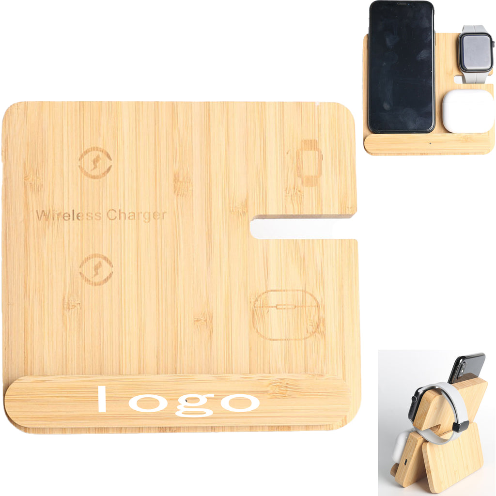 3-in-1 Foldable Bamboo Wireless Charging Stand