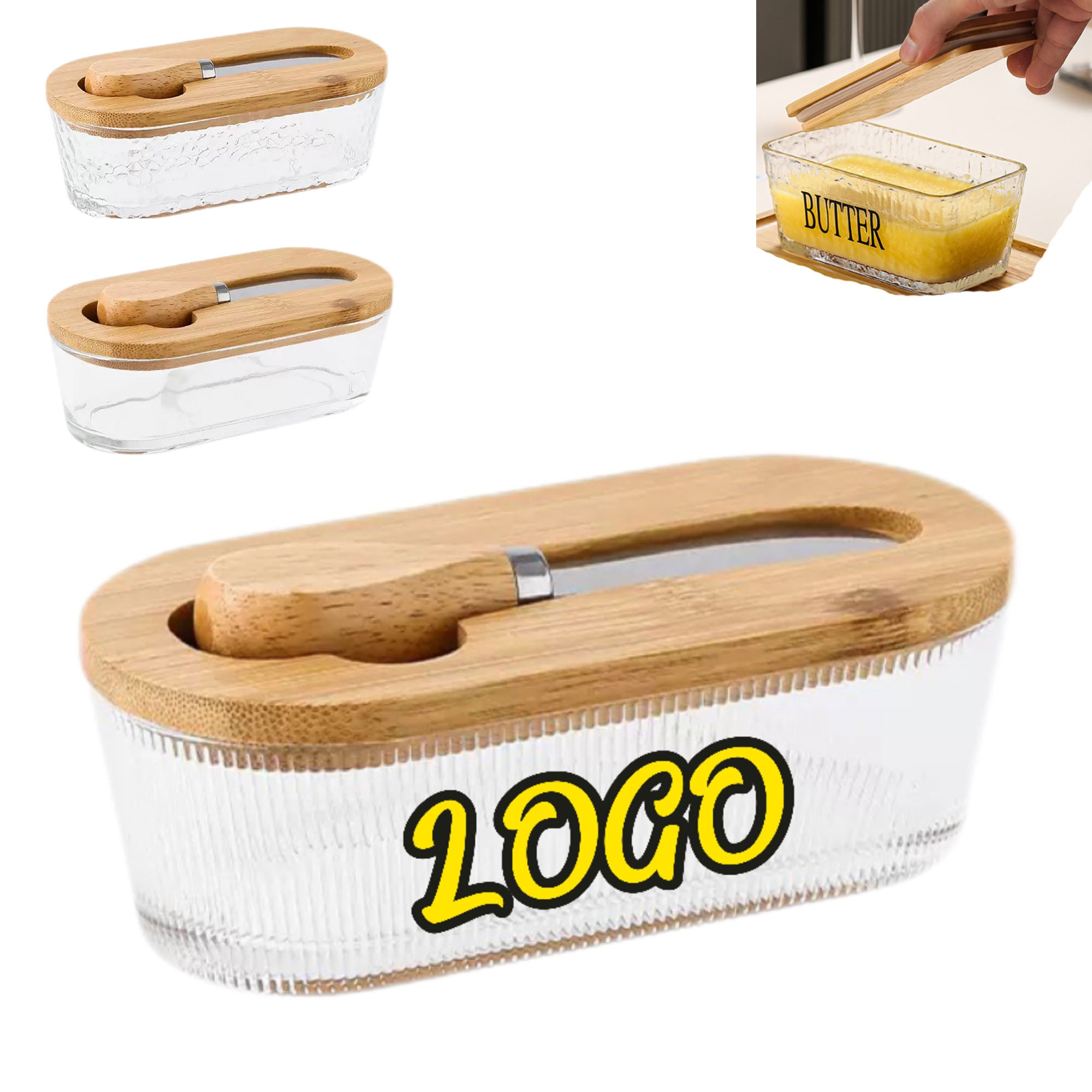 Glass Butter Dish with Timber Lid and Spreader