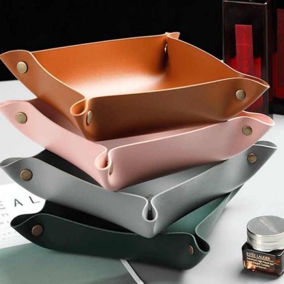 PU Leather Storage Tray Console Table Organizer for Jewelry Key Earphone Storage