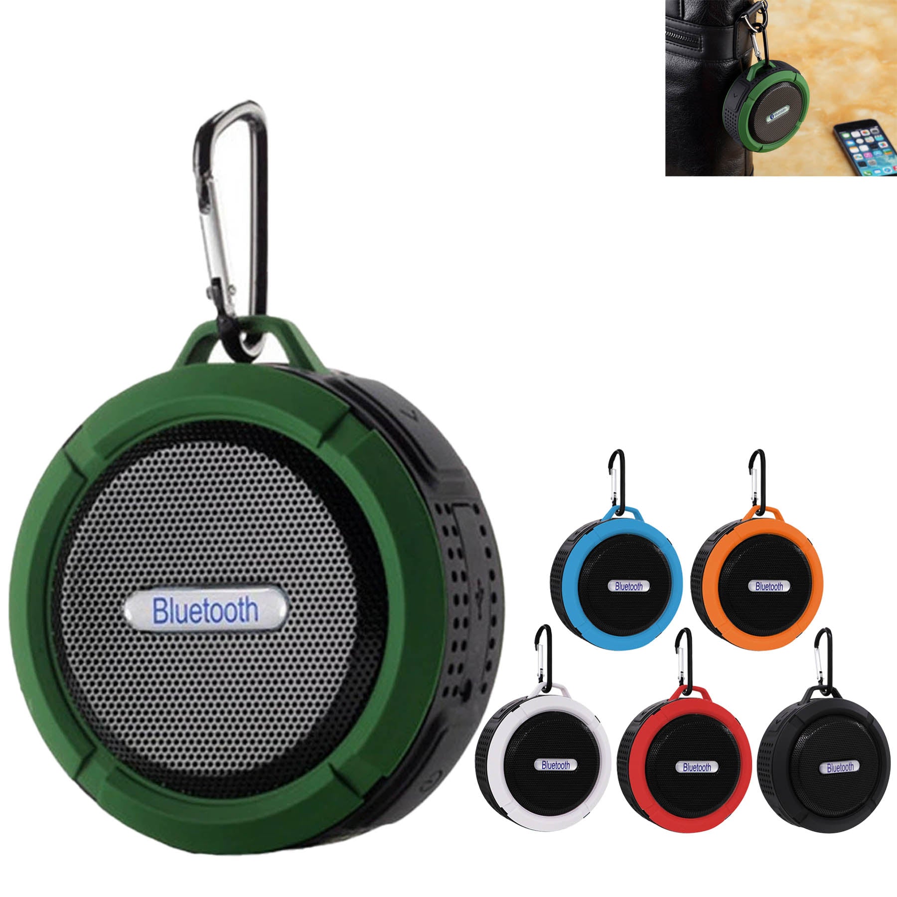 Waterproof Round Mini Bluetooth Speaker With Carabiner