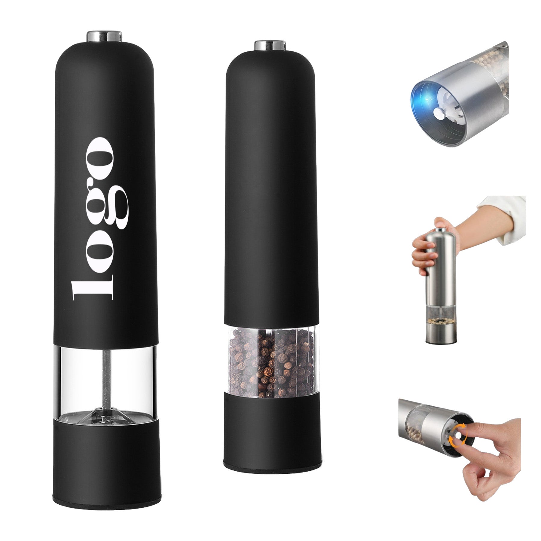 Electric Stainless Steel Black Pepper Grinder With Light