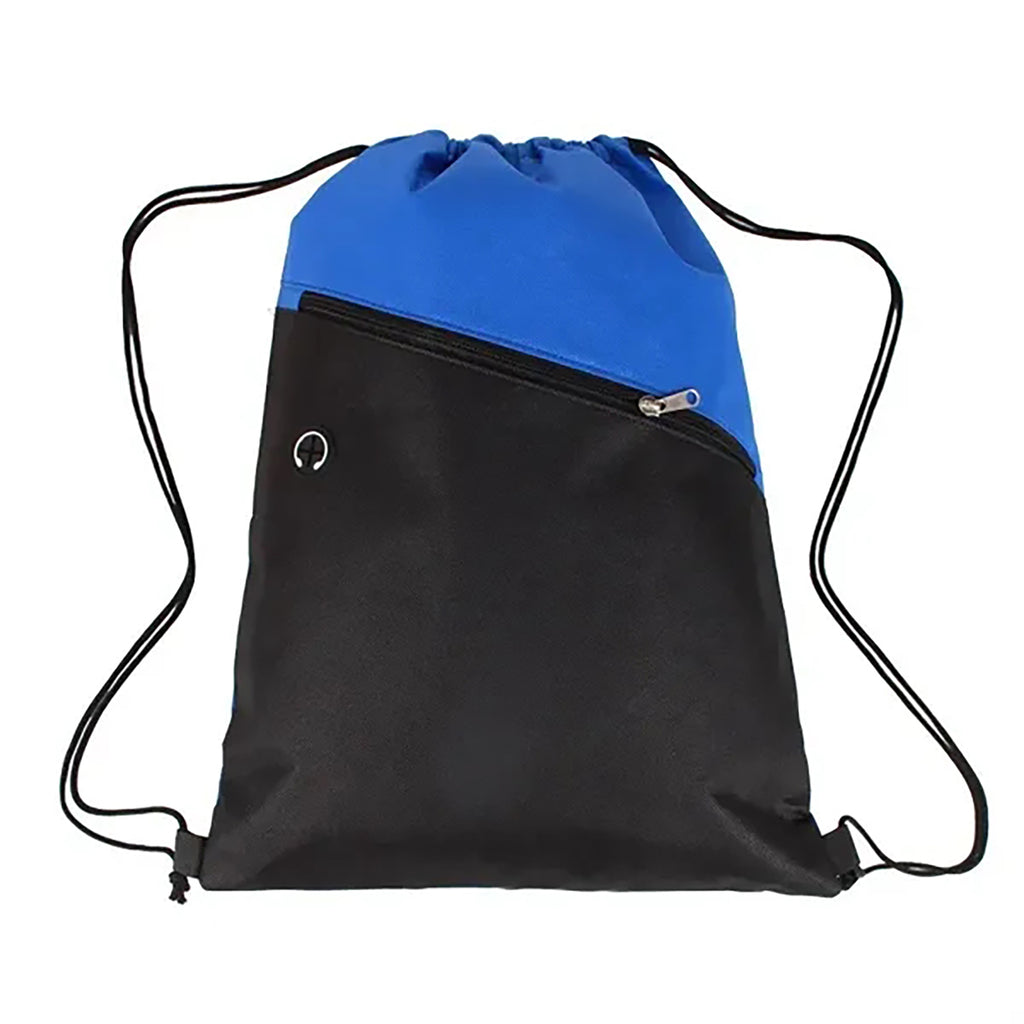 Two-Tone Non-Woven Drawstring Backpack With Front Zipper