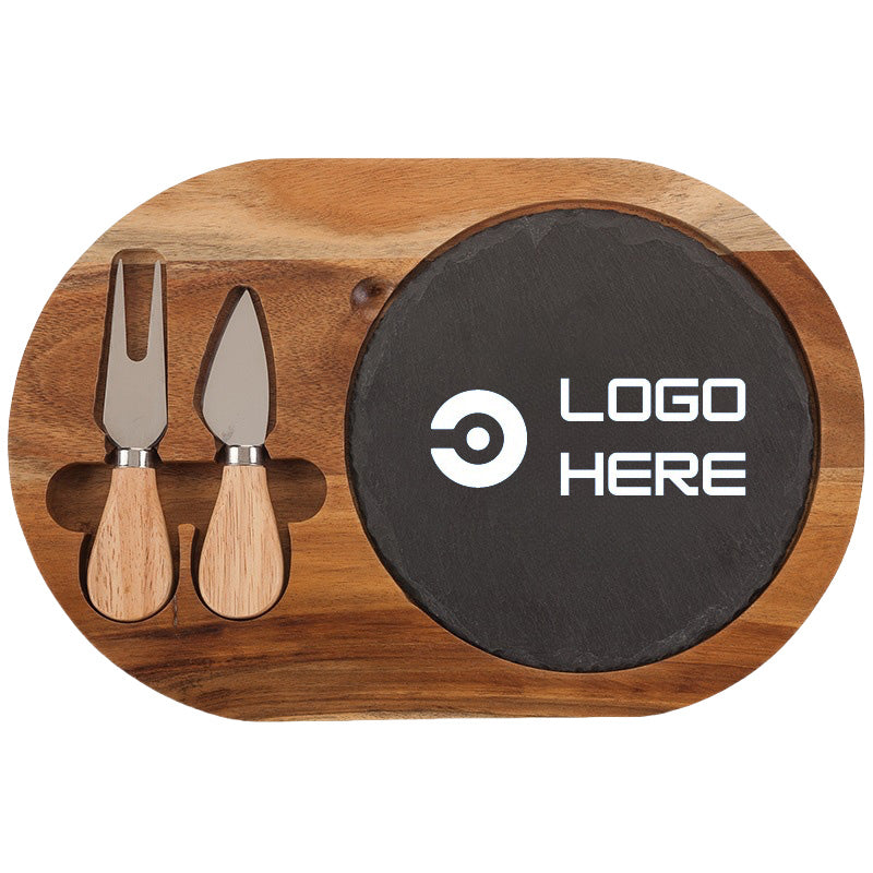 Acacia Wood Cheese Board Set with Slate and Knives
