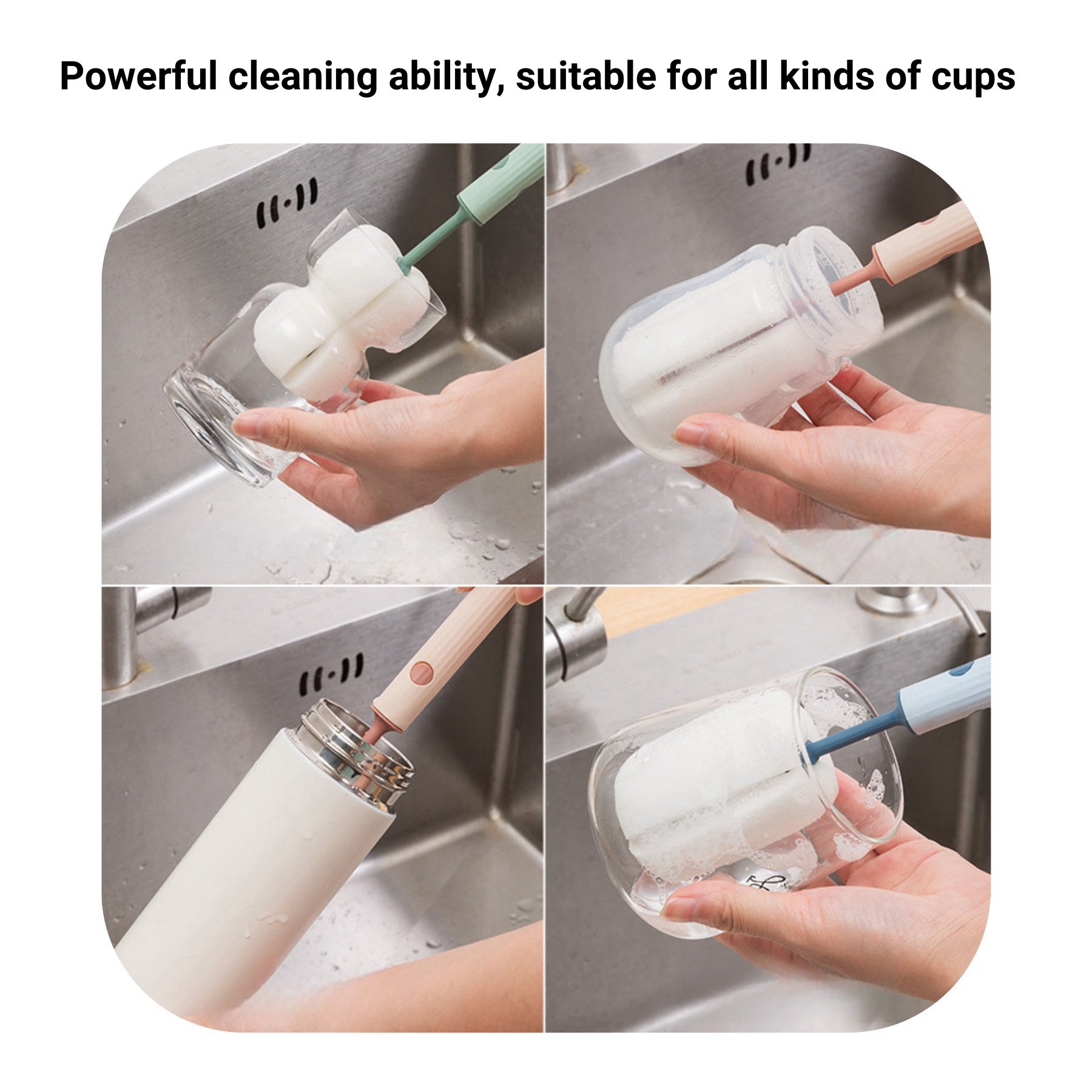 Long - Handled Sponge Cup Brush