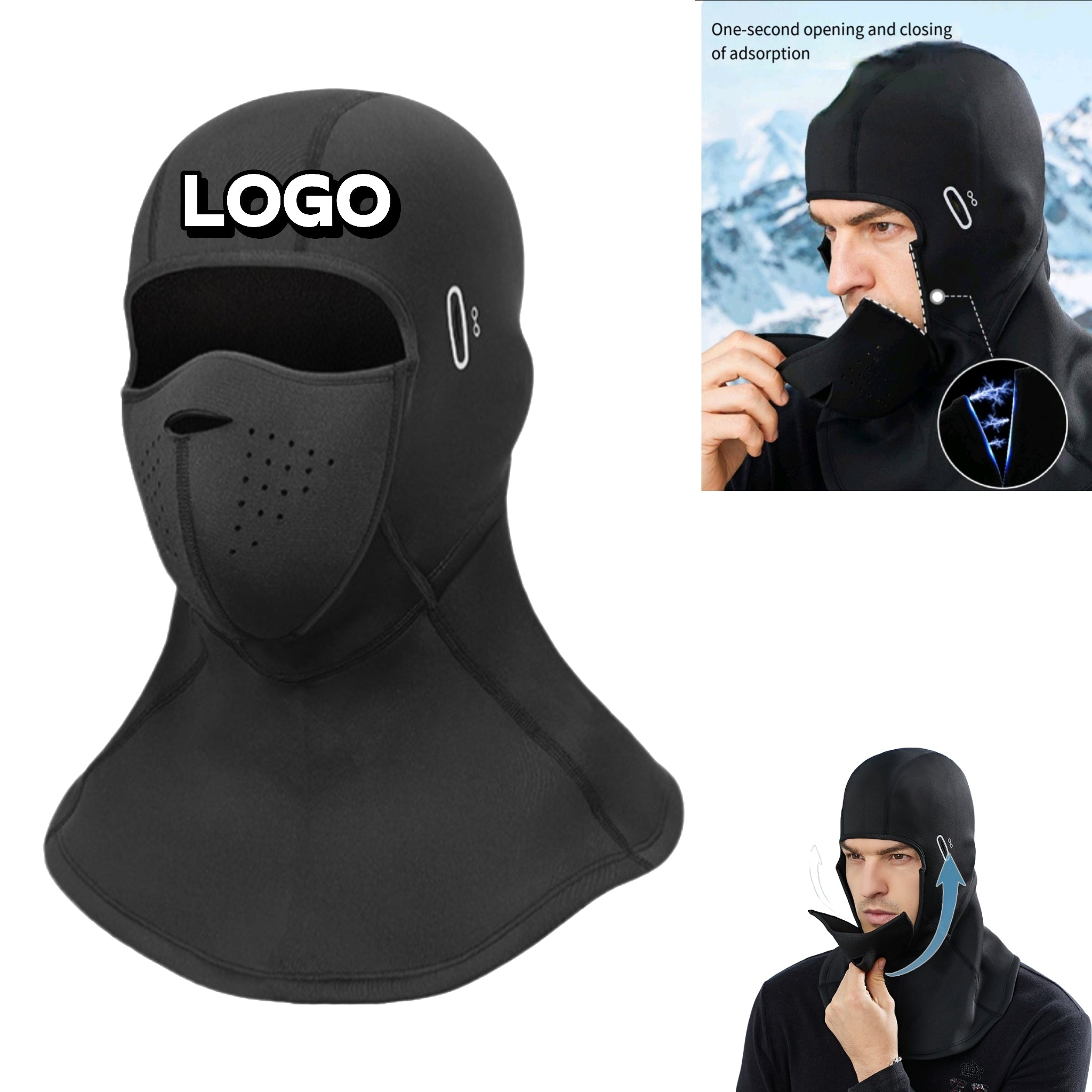 Magnetic Ski Balaclava Windproof Bamboo Polar Fleece Warmth