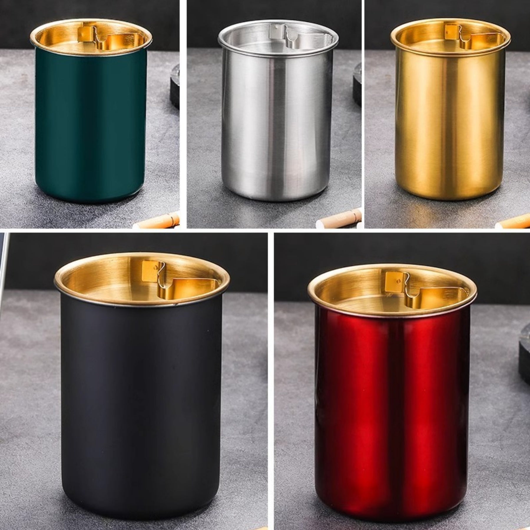 Stainless Steel Ashtray With Lid - Anti-Ash Flying Design