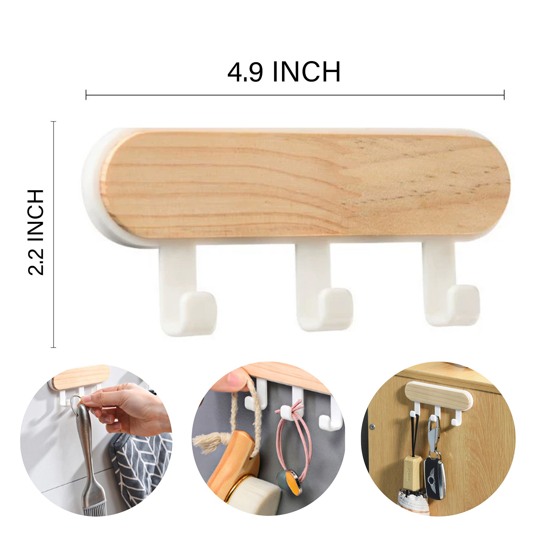 Wooden Self Adhesive Wall Mounted Hooks