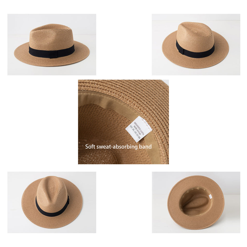 Unisex Travel Straw Panama Hat Summer Wide Brim Straw Hat